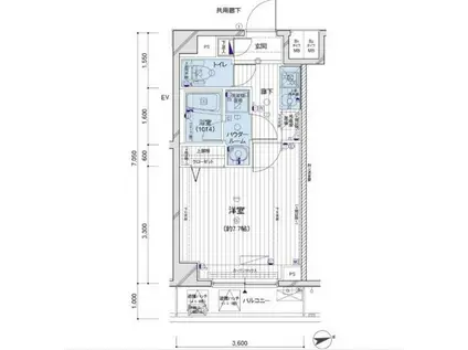 メインステージ府中中河原駅前(1K/2階)の間取り写真