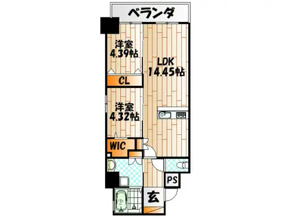 スマート大手町(2LDK/7階)の間取り写真