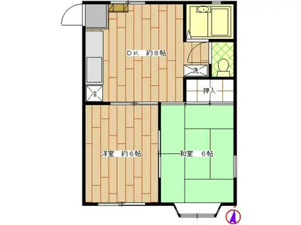 わいくれーるII(2DK/1階)の間取り写真