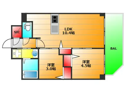 エスリードレジデンス ザ・グラン南堀江(2LDK/2階)の間取り写真