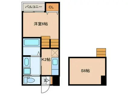 ヴァンベール紫原(1SK/2階)の間取り写真