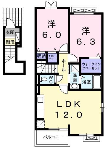 ミニョン・ドゥ(2LDK/2階)の間取り写真