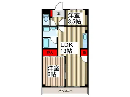 入間駅前第2ビル(2LDK/7階)の間取り写真