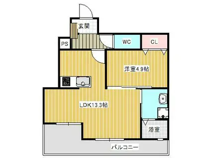 SOLANA(1LDK/1階)の間取り写真