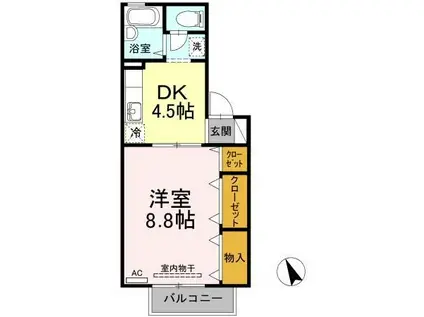 フロラシオン川内 III棟(1DK/2階)の間取り写真