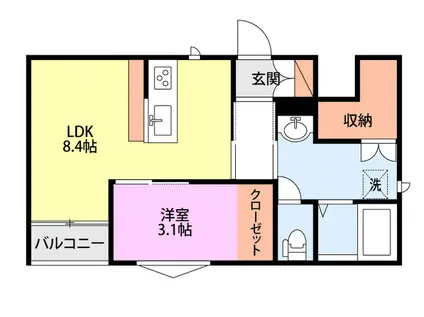 ラテ古町(1LDK/3階)の間取り写真
