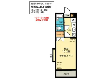 鴨池富山ビル弐番館(1K/2階)の間取り写真