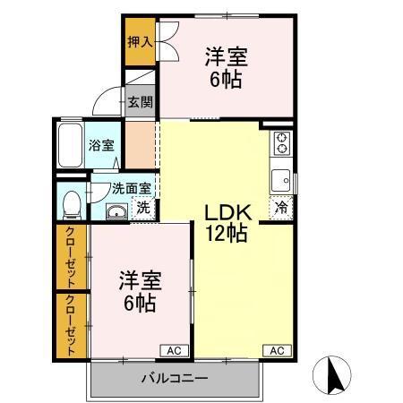 プラティア板谷B棟(2LDK/1階)の間取り写真