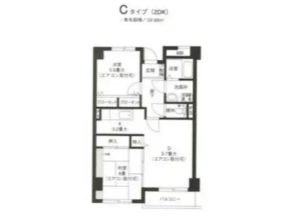 ヒルサイド森(2DK/4階)の間取り写真