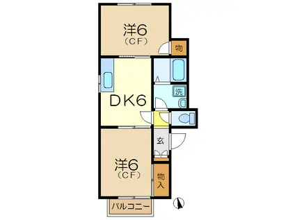 ガウディハウス(2DK/1階)の間取り写真