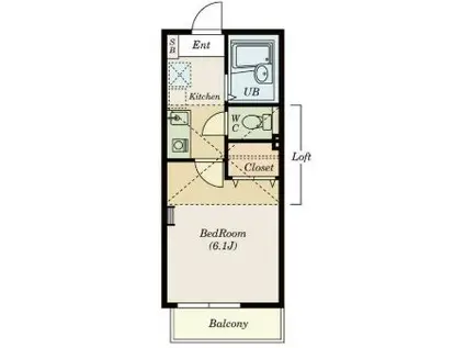 カルペディエム横浜II(1K/2階)の間取り写真