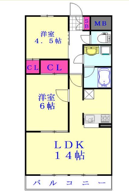 グランディール(2LDK/3階)の間取り写真