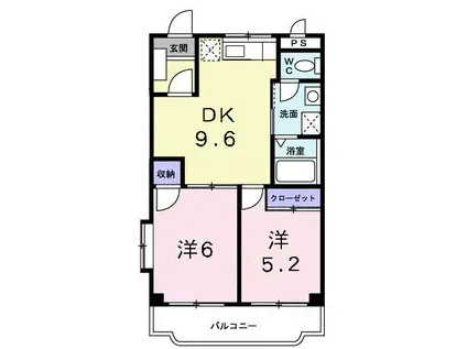 オーシャンビューISA(2DK/2階)の間取り写真