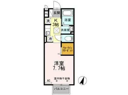 ヴェルデII(1K/1階)の間取り写真