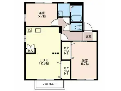 ドエル戸ヶ崎(2LDK/1階)の間取り写真
