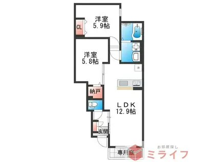 DEMEURE CRECI II(2LDK/1階)の間取り写真