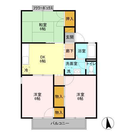 セジュール新八柱B棟(3DK/1階)の間取り写真