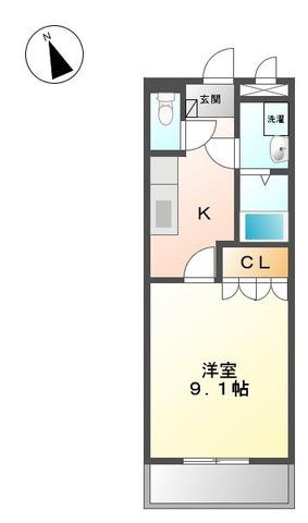 レジデンスE&R(1K/1階)の間取り写真