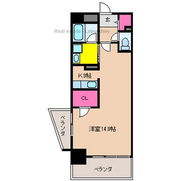 アルテノースタワー(ワンルーム/9階)の間取り写真