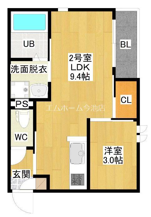 GRANDTIC西野並(1LDK/1階)の間取り写真
