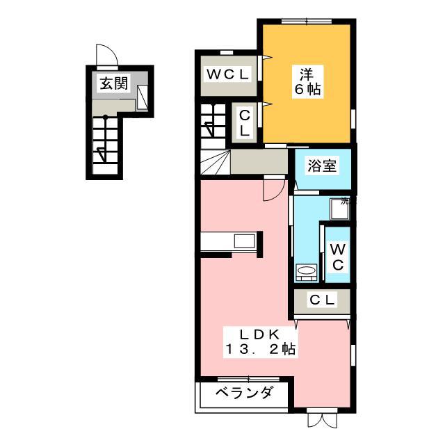 ソレアードII(1LDK/2階)の間取り写真
