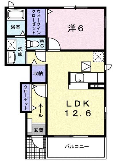 焼山・沖田レジデンスB(1LDK/1階)の間取り写真