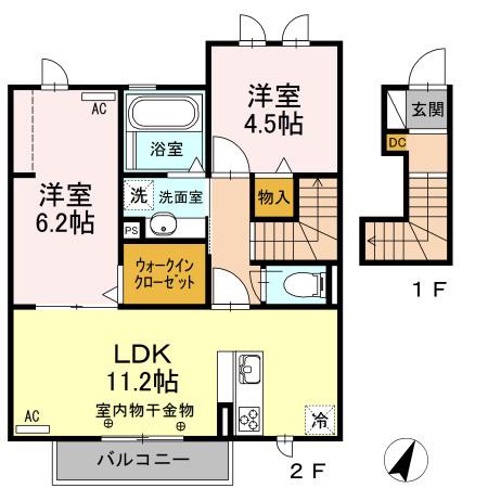 MAISON楓 Ⅲ(2LDK/2階)の間取り写真