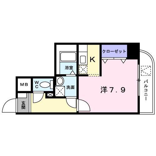 ベルグラン・プルーネ(ワンルーム/3階)の間取り写真
