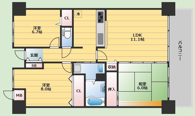 ロフティ少路(3LDK/1階)の間取り写真