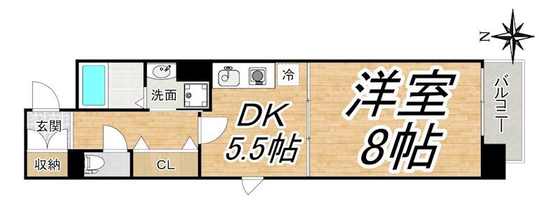 プレミュール阿波座(1DK/6階)の間取り写真