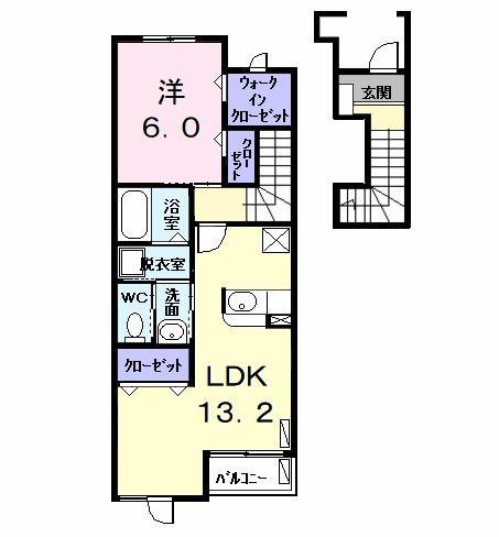 ソレイユA(1LDK/2階)の間取り写真
