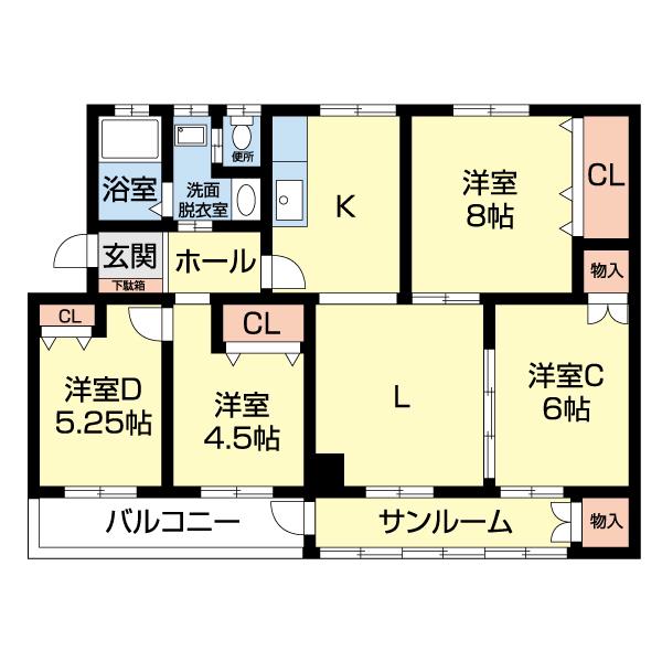 パースィモン宮の森1号棟(4LDK/2階)の間取り写真
