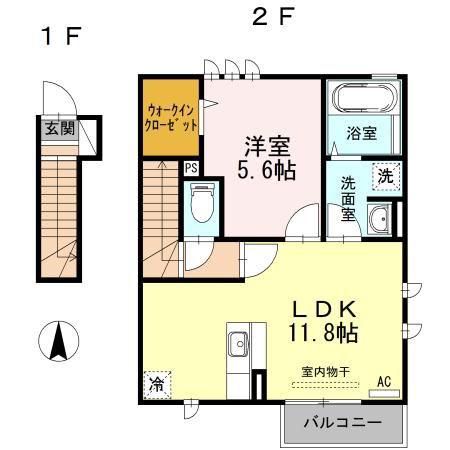 ラフィーネVII(1SLDK/2階)の間取り写真