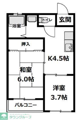 豊田第3コーポラス(2K/2階)の間取り写真