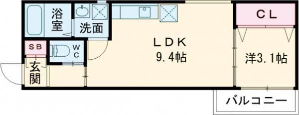 ル・レーヴ今津サウス(1LDK/3階)の間取り写真