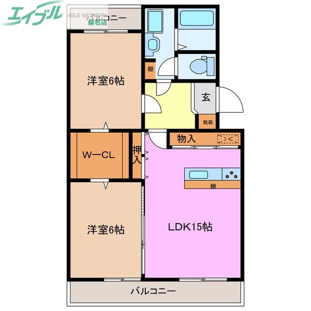 プロミネント桑名徳成(2LDK/1階)の間取り写真