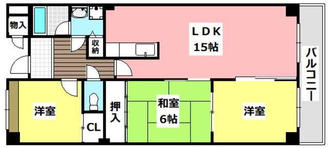 ラ・ミュール北春日丘(3LDK/3階)の間取り写真