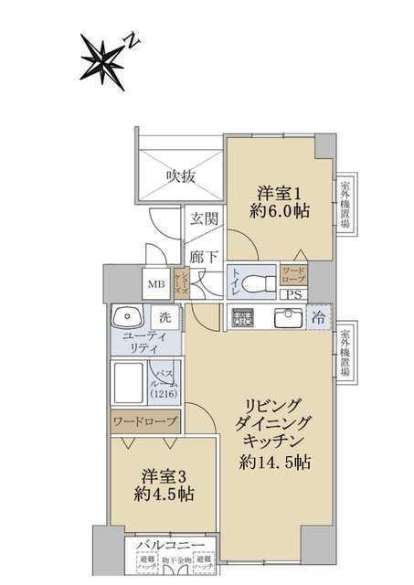 デリード神戸元町(2LDK/1階)の間取り写真