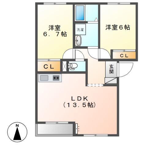 マリアージュ一志(2LDK/1階)の間取り写真