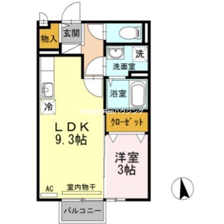 アクシス南島田D(1LDK/2階)の間取り写真