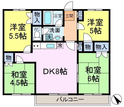 ヴィラエクセル(4DK/4階)の間取り写真