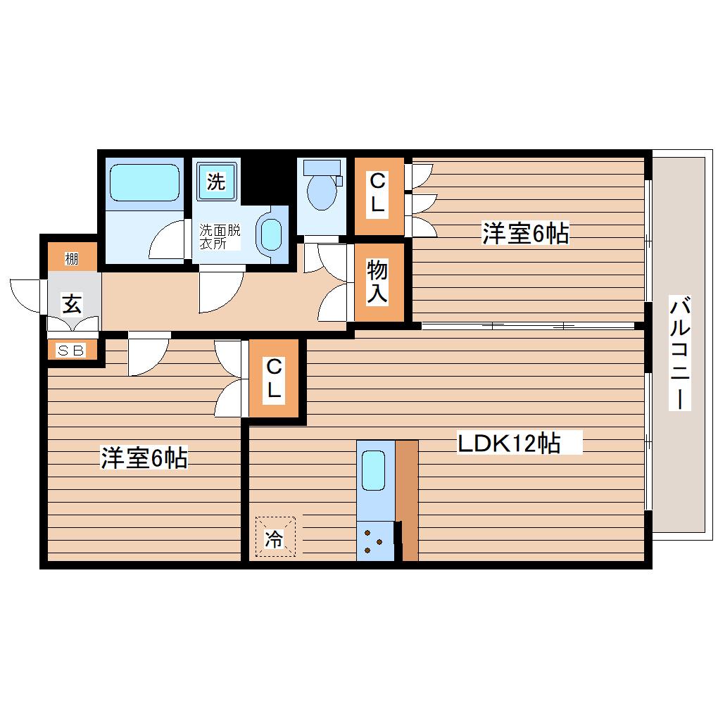 東仙台五番館(2LDK/4階)の間取り写真