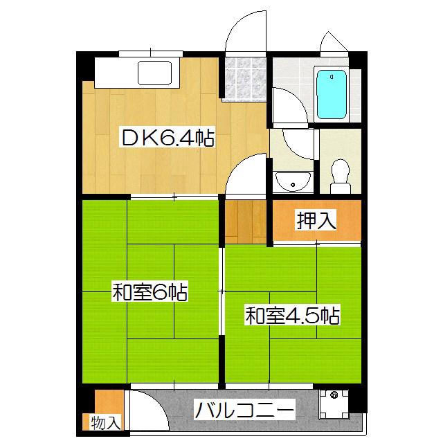 大宅マンション(2DK/2階)の間取り写真