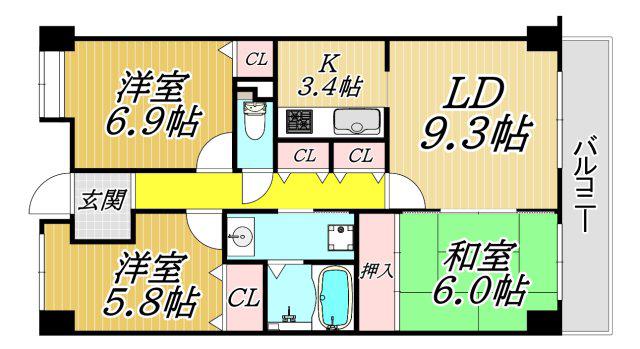 フェリーチェ尼崎(3LDK/1階)の間取り写真
