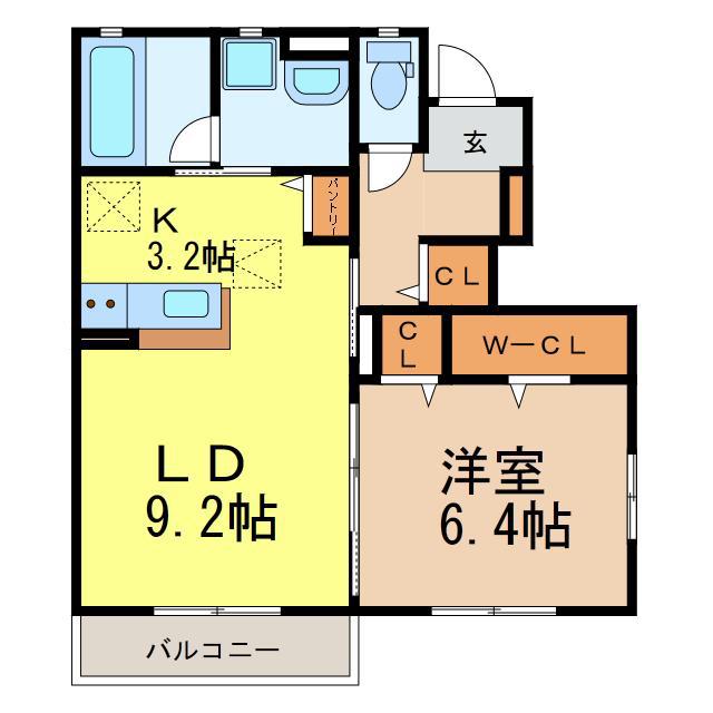 ユアメゾン小山C(1LDK/1階)の間取り写真
