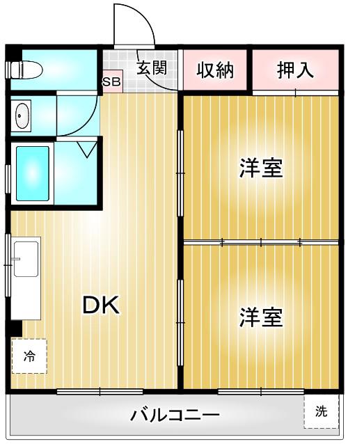 Uコーポ名古屋(2DK/7階)の間取り写真