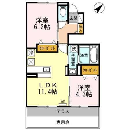 RIVERSIDE(2LDK/1階)の間取り写真