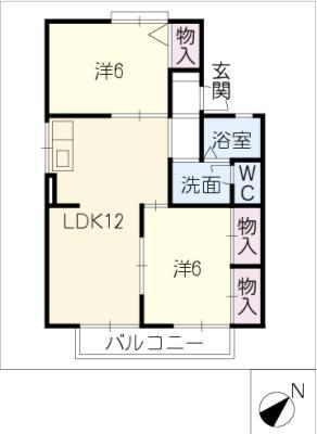 セジュール東山(2LDK/2階)の間取り写真