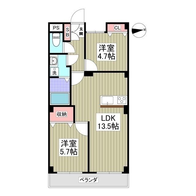 シャイニーハイツ(2LDK/3階)の間取り写真