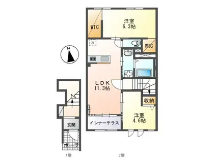 シェルルプリムール久野 EVスタンド完備(2LDK/2階)の間取り写真